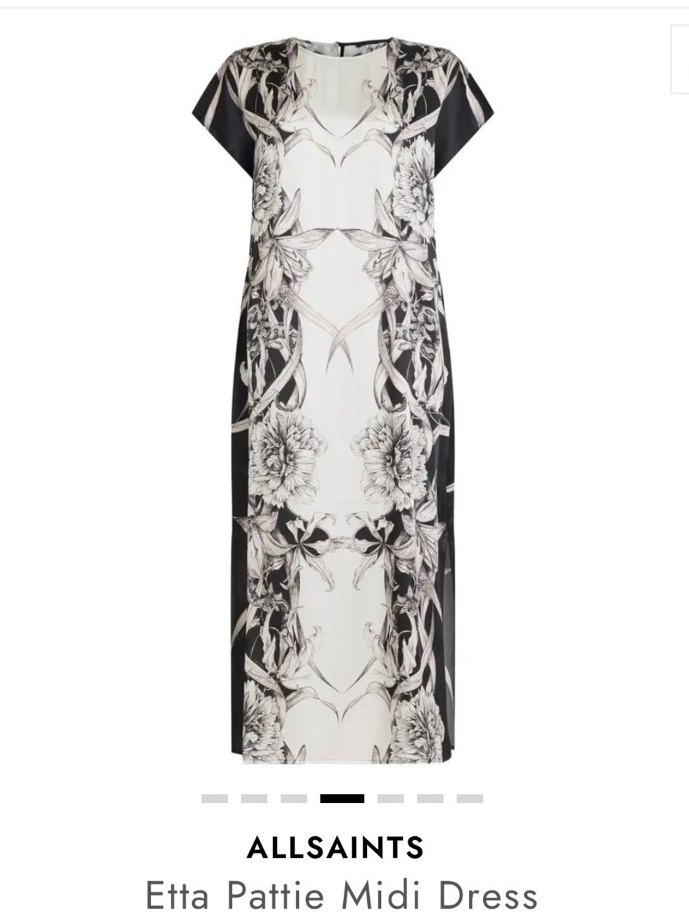 AllSaints Silk Black & White Floral-Panel Midi Dress